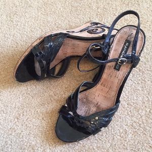 Black and Tan wedge sandals